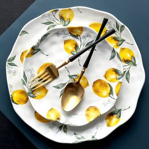 1pc Creative Lemon Shaped Ceramic Plate, Western Style Salad, Snack Plate For Home Use Multicolor