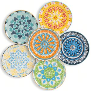 AHX Plate Set 8/10 Inch - Salad Plates | Dessert Appetizer Plates Colorful - Porcelain Lunch Plates - Set Of 6 - Dishwasher And Microwave Safe Double color