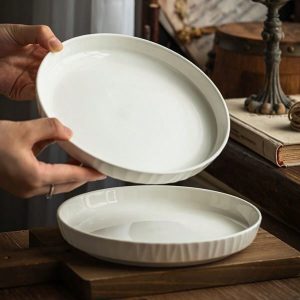 4pcs 8.1-Inch Thickened White Ceramic Dinner Plates, Nordic Style Dinnerware, Pasta Dishes Multicolor