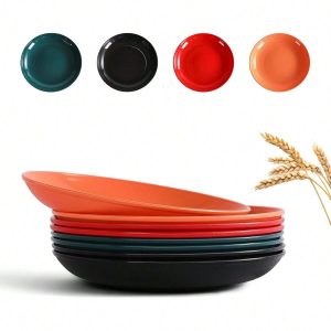 8 PCS Unbreakable Plastic Plates Reusable, 9.4 Inch Big Plates Set, 4-Multicolor Dinner Plates, Microwave And Dishwasher Safe, Salad Plates Perfect For Kitchen Outdoor Picnic 8P Big Plates