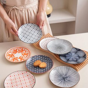 2pcs Ceramic Patterned Round Plates, Nordic Modern Luxury, Suitable For Microwave, Dishwasher, Oven, Ideal For Holiday Party, Hotels, Restaurants, Home - Multipurpose Dessert, Pasta, Fruit Plates Multicolor