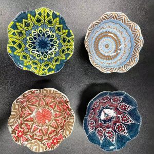 4/1pc, Ceramic Bohemian Plates, Colorful Salad Dessert Appetizer Bowls, Multifunctional Kitchen Tableware, Dishwasher Oven Microwave Safe, Ideal For Hot Pots, Picnics, Camping, Serving Fruits, Vegetables, Salads Multicolor