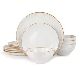 Jupiter Dinnerware Set, Plates And Bowls Sets For 4, Microwave And Dishwasher Safe, Scratch Resistant, 12 Pieces Dishes Set, White White