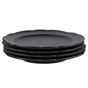 Beautiful Scallops Set of 4 Stoneware Dinner Plates Black