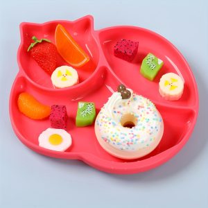 1pc Food Grade Dinner Plate, Silicone Suction Plate, Integrated Self-feeding Anti-fall Cat Plate Tableware, Food Supplement Plate