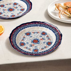 4 Pieces Ceramic Dinner Plate, Rustic Style, Quality Dinner Plate with Floral Pattern for Serving Food, Microwave Oven Heatable, Suitable for Kitchen, Dining Room etc