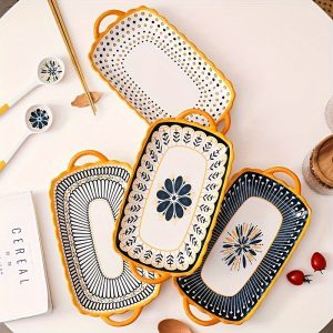 4pcs Set Ceramic Serving Plates with Handles - 12